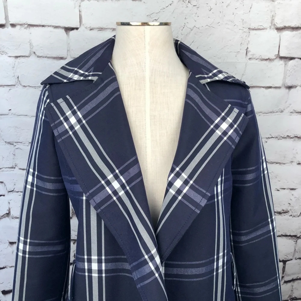 Zara Basic Blue Plaid Checkered Spring Jacket - image 2